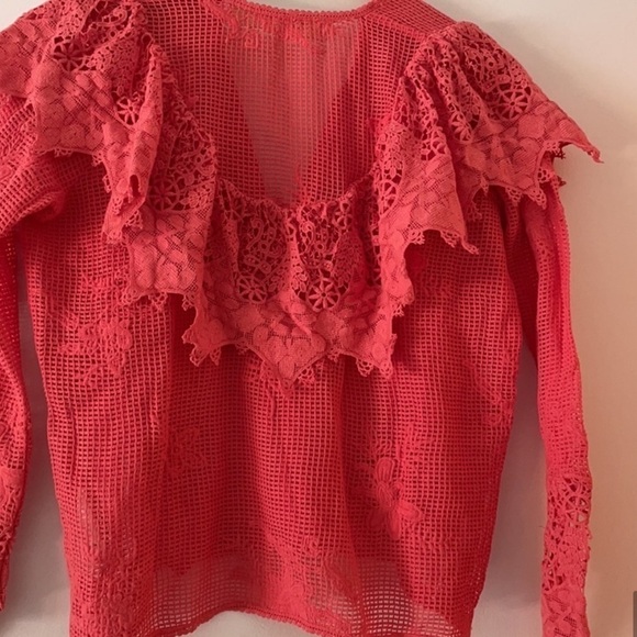 Free People Jen's Pirate Booty Lace Ruffled Sea Side Net Mesh Bohemian blouse - Picture 6 of 9